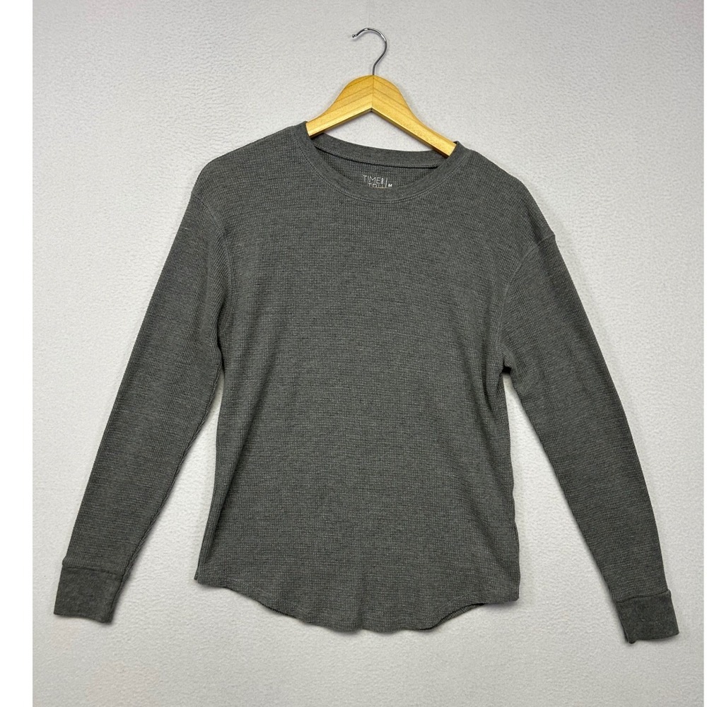 Casual Minimalist Time and Tru Womens M 8-10 Gray Waffle Knit Thermal Top